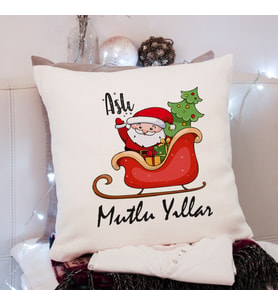 Mutlu Yıllar & Merry Christmas & Yılbaşı & Noel Baba Tasarımlı Yastık Kişiye Özel