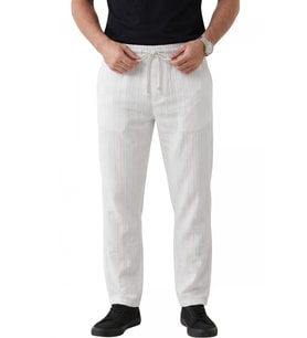 DeepSEA Beyaz Çizgi Dokulu Rahat Kesim Yazlık Spor Pantolon – Hafif Kumaş Modern Tasarım 2600263