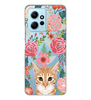 Redmi Note 12 4G Uyumlu Kedi ve Çiçek Desenli Şeffaf Telefon Kılıfı