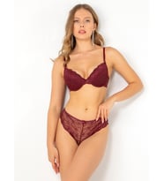 Push-Up Dolgulu Dantel Sütyen Takım (Bordo)