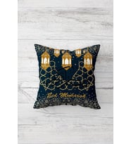 Eid Mubarak Ramazan Temalı Çift Tarafı Baskılı Gizli Fermuarlı Yastık Kılıfı Kırlent Yastık Kılıfı (Antrasit)