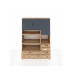Hyperion Dolap 9 Raflı 6 Çekmeceli 3 Kapaklı 132x44x195 Çam-Antrasit/Çam
