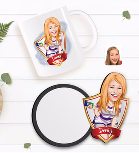 BK Gift Kişiye Özel Kadın Karikatürlü Beyaz Kupa ve Ahşap Bardak Altlığı Hediye Seti-36