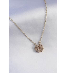 316L Çelik Gold Renk Açılır Zirkon Taşlı Yonca Model Kadın Kolye 5886 - OVRLAU4919-4480