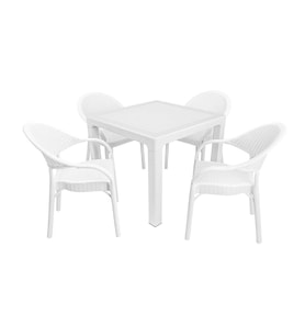 Mandella Elit Rattan 90x90 Eylül Koltuk Camlı Masa Takımı Beyaz