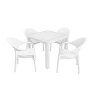 Mandella Elit Rattan 90x90 Eylül Koltuk Camlı Masa Takımı Beyaz