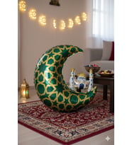65 x 63 cm Folyo Balon Mavi Gold Desenli Cami Figürlü Hilal - Ramazan Süs Balonu