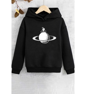 Çocuk Astronaut Rides Baskılı Sweatshirt (Siyah)