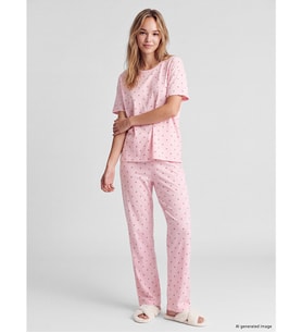 LCW DREAM Ekru Kiraz Desenli Kadın Pijama Takım