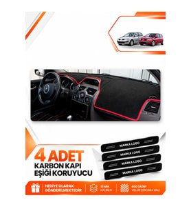 RENAULT MEGANE 2 KÜÇÜK EKRANLI (2002-2009) Uyumlu Ön Torpido Koruma Kılıfı Halısı - Siyah Kırmızı