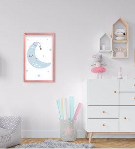 BK Home Sevimli Ay Tasarımlı Dekoratif Pembe Ahşap Çerçeveli Çocuk Odası Tablo-2