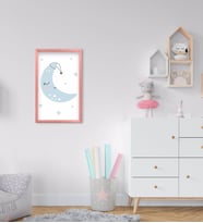 BK Home Sevimli Ay Tasarımlı Dekoratif Pembe Ahşap Çerçeveli Çocuk Odası Tablo-2