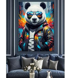 Gözlüklü Ve Ceketli Modern Panda Dekoratif Kanvas - Mdf Ahşap Tablo
