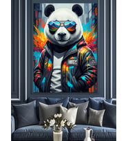 Gözlüklü Ve Ceketli Modern Panda Dekoratif Kanvas - Mdf Ahşap Tablo