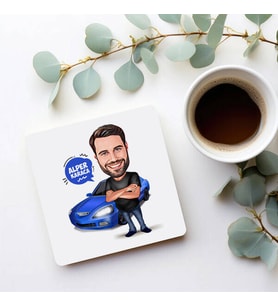 Kişiye Özel Mavi Spor Arabalı Erkek Karikatürlü Bardak Altlığı