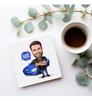 Kişiye Özel Mavi Spor Arabalı Erkek Karikatürlü Bardak Altlığı