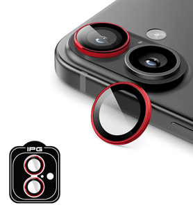 iPhone 16 / 16 Plus için IPG ProLENS Kamera Lens Koruyucu Alüminyum CD Çerçeveli, Kırılmaz Cam (Kırmızı)