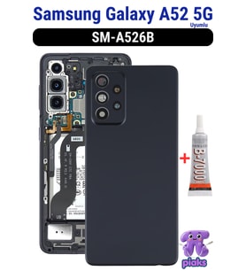 Samsung Galaxy A52 5G Arka Kapak Pil Batarya Kapağı Kamera Lensli SM-A526B Uyumlu + B7000