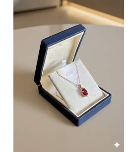 (PREMIUM IŞIKLI KUTULU) 925 Ayar Gümüş Elips Kolye (Kırmızı)