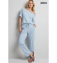 26022 Kadın Kayık Yaka Bluz Bağcıklı Pantolon Penye Alt Üst Takım