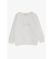 Breeze Kız Çocuk Sweatshirt Pullu Yazı Baskılı 1.5-5 Yaş, Kırık Beyaz