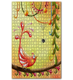 Cakapuzzle Minyatür Boyama Daldaki Kuş ve Örümcek Puzzle Yapboz MDF (Ahşap) (120 Parça)