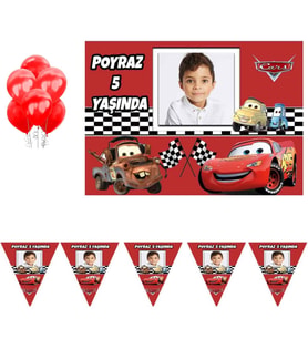Şimşek Mcqueen Arabalar Resimli Cars  Doğum Günü Süsleme Seti-