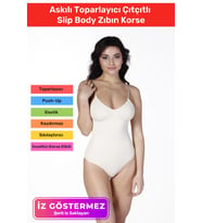 İz Saklayan Lazer Kesim İnceltici Etkili Push-Up Askılı Toparlayıcı Çıtçıtlı Slip Body Zıbın Korse (Ten)