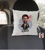 BK Gift Kişiye Özel İsimli Erkek Doğum Günü Karikatürlü Kare Araç Koltuk Yastığı-3