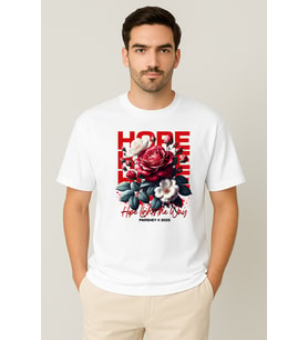 Erkek - Kadın %100 Pamuk Hope Gül Desenli Baskılı Yarım Kollu Bisiklet Yaka T-Shirt