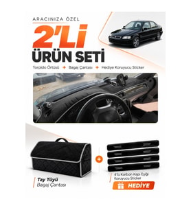 HONDA CİVİC (1996-1998) Uyumlu Torpido Örtüsü + Tay Tüyü Bagaj Çantası + Sticker Seti - Siyah Gri
