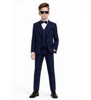 Erkek Çocuk Slim Fit Dokulu Çizgili Klasik Takım Elbise Ak197-198 (Lacivert)
