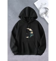 Nevermind Unisex Kadın Erkek Ay Astronot Modeli Oversize Sweatshirt (Siyah)