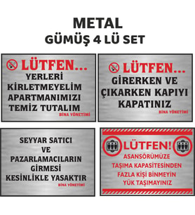 APARTMAN UYARI SETİ 4 LÜ METAL (Silver)