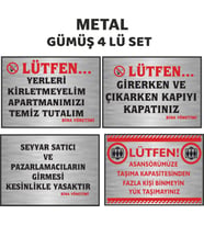 APARTMAN UYARI SETİ 4 LÜ METAL (Silver)