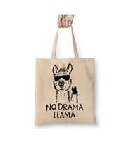 No Drama Lama Beyaz Bez Çanta Uzun Saplı Alışveriş Çantası Plaj Çantası