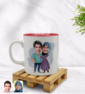 BK Gift Kişiye Özel Sevgililer Karikatürlü İçi Kırmızı Renkli Kupa Bardak Model 61