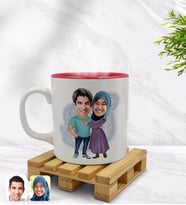 BK Gift Kişiye Özel Sevgililer Karikatürlü İçi Kırmızı Renkli Kupa Bardak Model 61