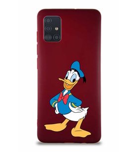 Samsung Galaxy A51 Soft Premier Kapak Donald Duck-C Tasarımlı Silikon Kılıf - Mürdüm (Şeffaf)