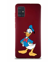 Samsung Galaxy A51 Soft Premier Kapak Donald Duck-C Tasarımlı Silikon Kılıf - Mürdüm (Şeffaf)