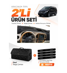 e-biz MERCEDES VİTO W447 (2014-2021) Uyumlu Torpido Örtüsü + Deri Bagaj Çantası Seti - Siyah - MB026