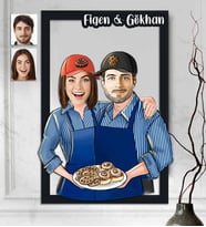 Kişiye Özel 3D  Ahşap Tablo Pastacı Sevgili 30x40 -2