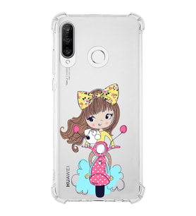 Huawei P30 Lite Uyumlu Köşe Korumalı Antişok Kapak Vespagirl Tasarımlı Şeffaf Silikon Kılıf