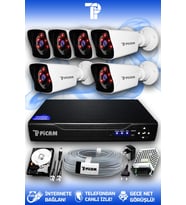 PICAM 6 Kameralı Kare 6 Dış Kamera Set 2 TB HDD Full HD Gece Görüşlü Güvenlik Kamerası Sistemi