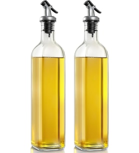 2’li Cam Yağdanlık Seti – 500 ml Sızdırmaz Kapaklı Damlatmaz Yağ Şişesi, Zeytinyağı ve Sirke İçin Cam Yağlık, Sıvı Yağ Saklama ve Dökme Şişesi