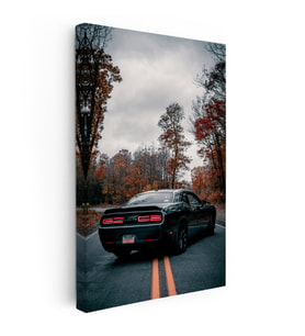 Kanvas Tablo Sonbahar Manzaralı Dodge Challenger Arka Görünüm Dodge Tablosu Ev Ofis Dekoru