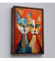 Çerçeveli Pablo Picasso Tarzı - Soyut Renkli Kediler Tablo (Kahverengi)