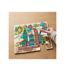 Renkli Binalar Tasarımlı 24 Parça Ahşap Çocuk Puzzle MPK0300