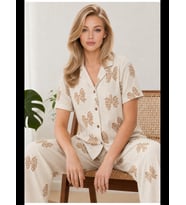 Night Kadın Kısa Kollu Desenli Pijama Takımı 4729
