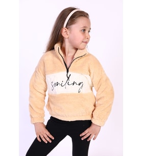 Toontoy Kız Çocuk Nakışlı Peluş Sweatshirt (Bej)